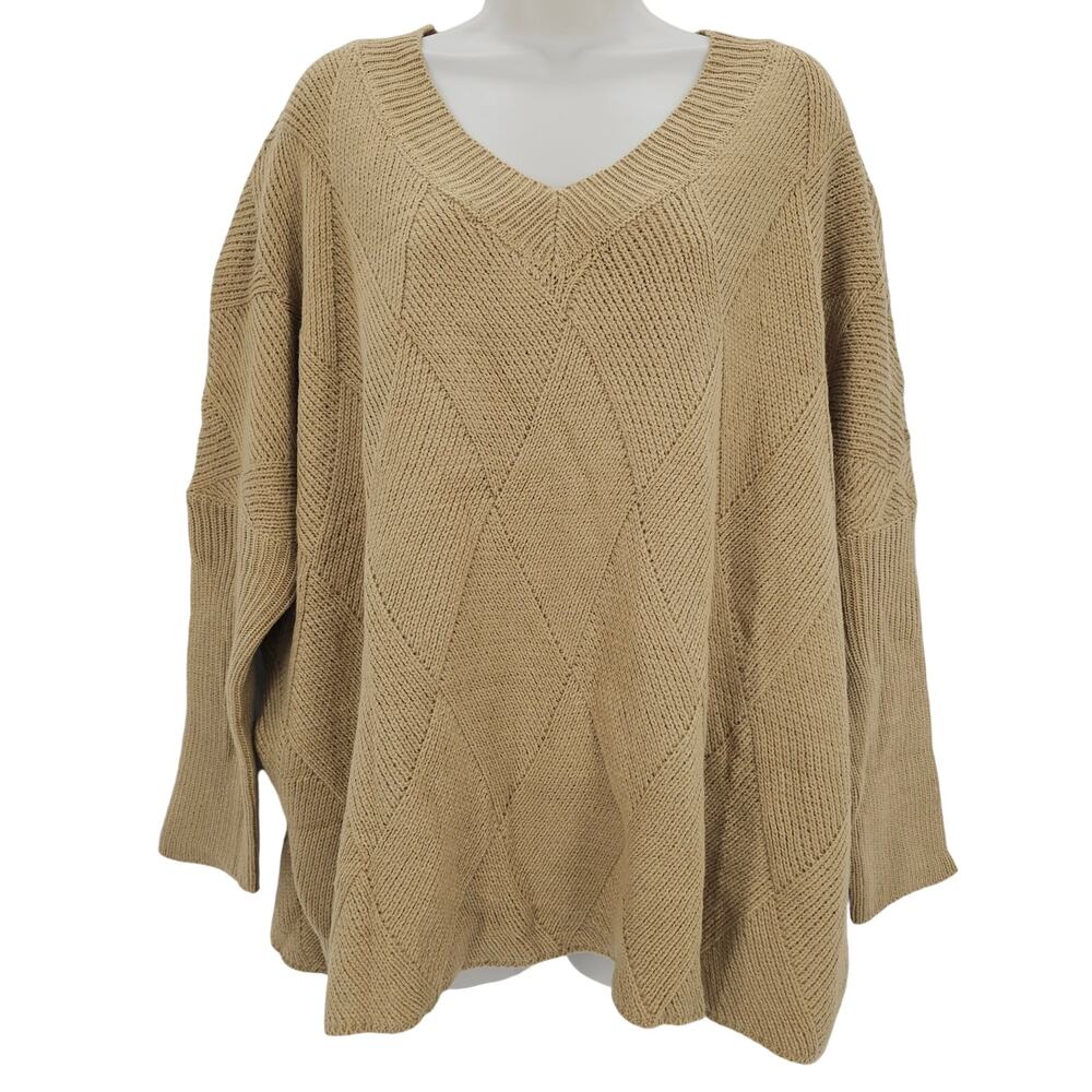 Cupshe Womans size M Khaki V-Neck Dolman Sleeve Diamond Knit Sweater Top NEW